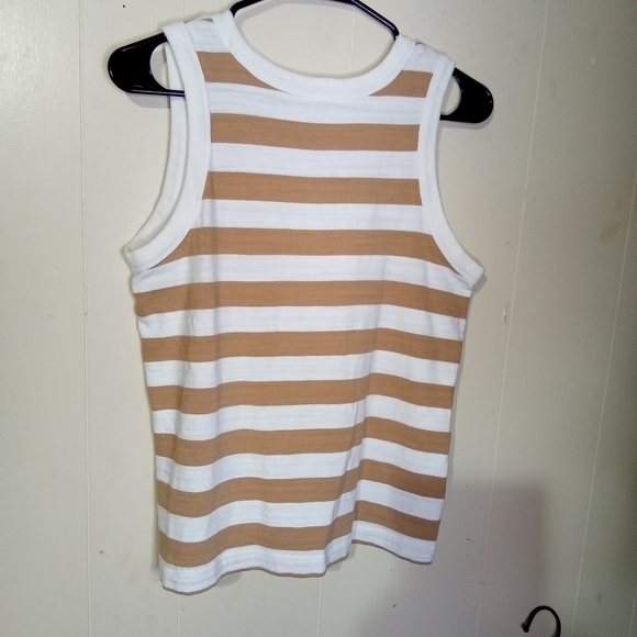 LOFT Sleeveless Striped Tank in White and Tan - Picture 2 of 3